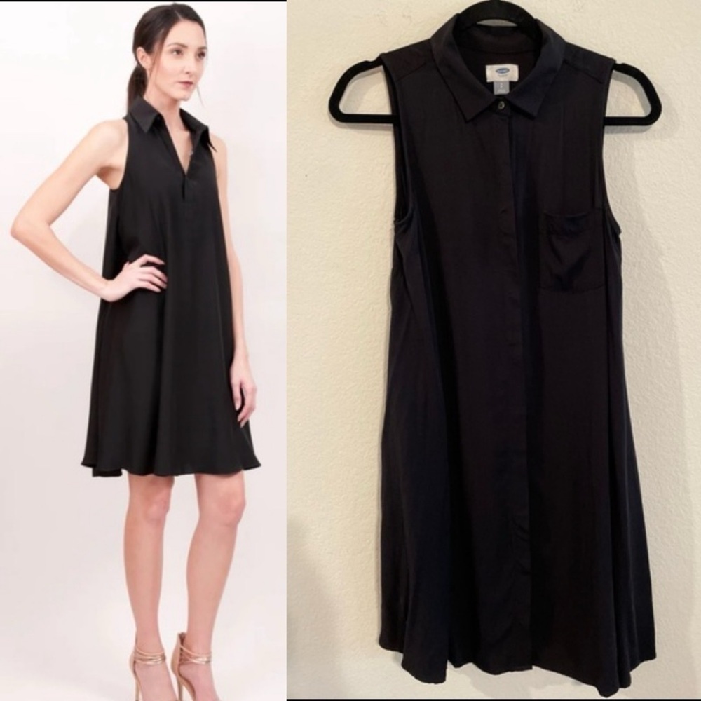 Old Navy Women Trapeze Swing Dress Small Black Longline Sleeveless Button Front